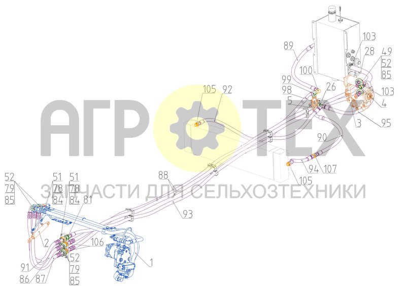 Чертеж Гидрооборудование аппарата питающего (РСМ-200.09.05.000Ф)